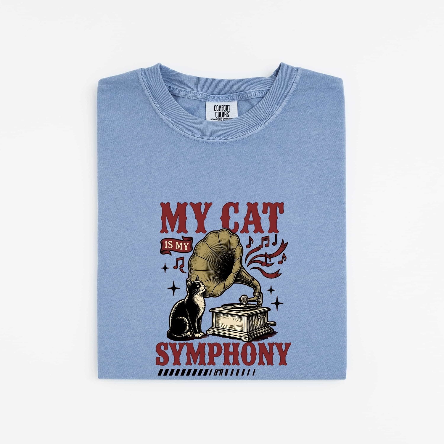 Cat Phonograph Shirt Cat Music Gift Women Vintage Tee Gramophone T-Shirt Feline Fan Retro Tshirt Melody Graphic Hand Drawn Music Notes
