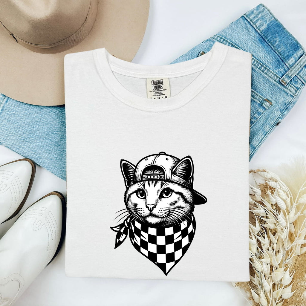 Cat Scarf Shirt Cat Urban Clothing Gift Women Sketch Tee Feline T-Shirt Cat Fan Drawing Tshirt Retro Snapback Hat Tshirt