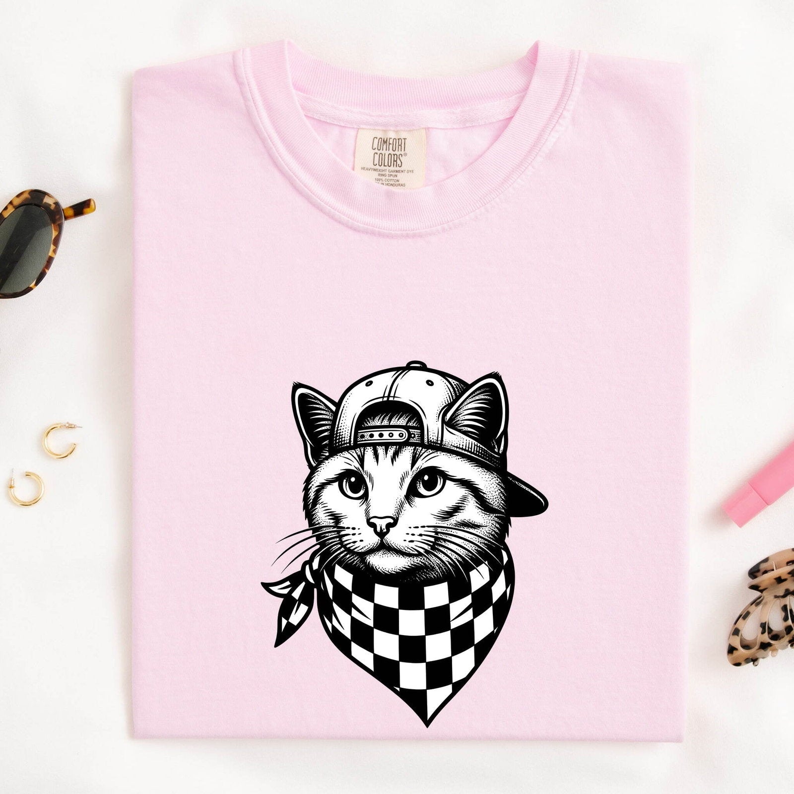 Cat Scarf Shirt Cat Urban Clothing Gift Women Sketch Tee Feline T-Shirt Cat Fan Drawing Tshirt Retro Snapback Hat Tshirt