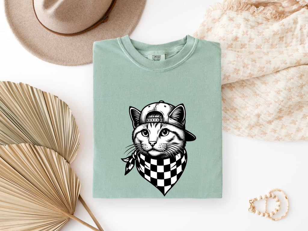 Cat Scarf Shirt Cat Urban Clothing Gift Women Sketch Tee Feline T-Shirt Cat Fan Drawing Tshirt Retro Snapback Hat Tshirt
