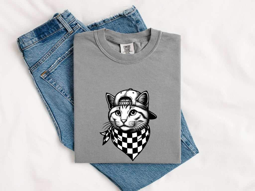 Cat Scarf Shirt Cat Urban Clothing Gift Women Sketch Tee Feline T-Shirt Cat Fan Drawing Tshirt Retro Snapback Hat Tshirt