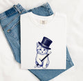 Cat Top Hat Shirt Cat Wizardry Gift Women Doodle Tee Feline T-Shirt Cat Fan Kitty Tshirt Magic Graphic Comic Wizard Stick Tshirt