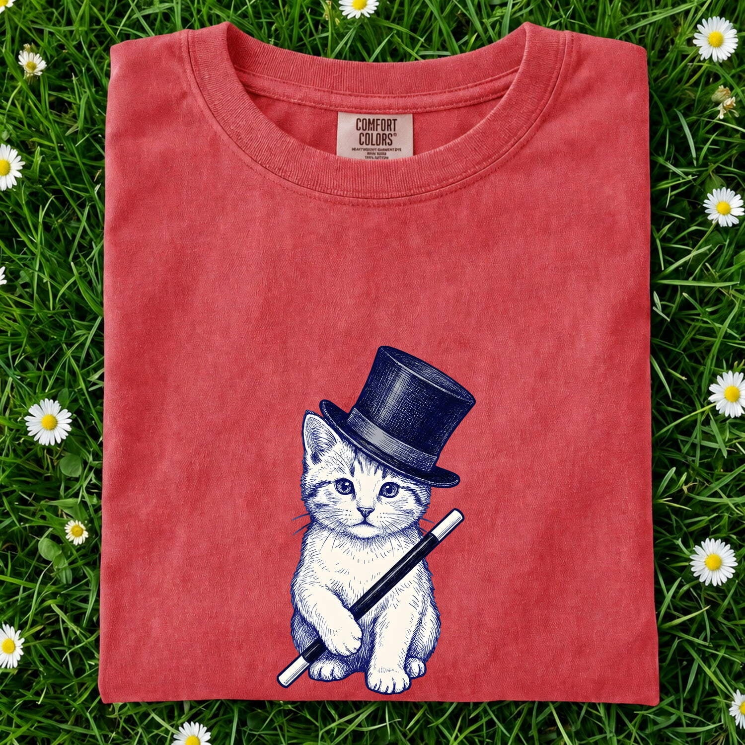 Cat Top Hat Shirt Cat Wizardry Gift Women Doodle Tee Feline T-Shirt Cat Fan Kitty Tshirt Magic Graphic Comic Wizard Stick Tshirt