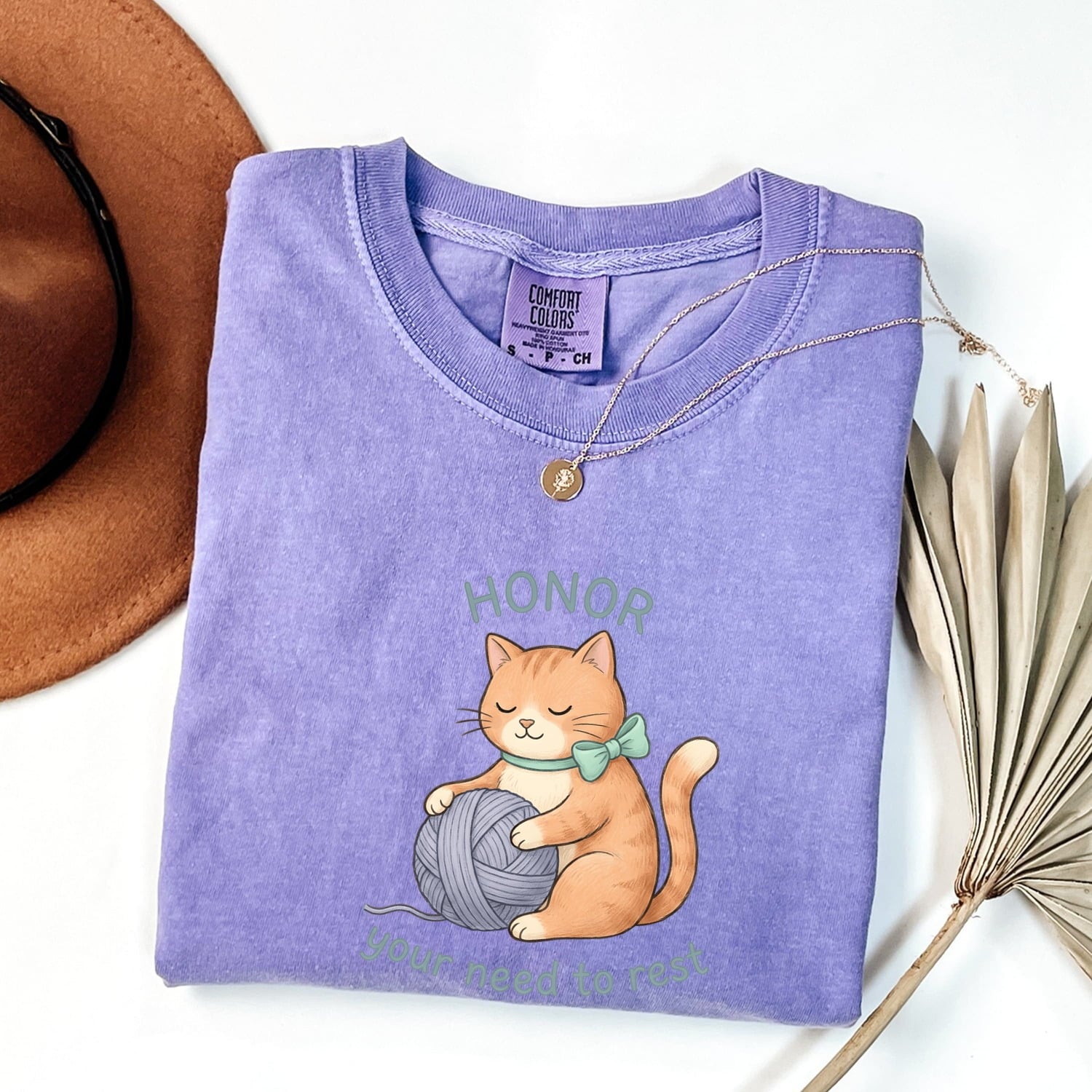 Cat Yarn Shirt Animals Self Care Gift Women Cute Tee Kitty T-Shirt Pet Fan Adorable Tshirt Mindfulness Graphic Hand Drawn Bow Tshirt