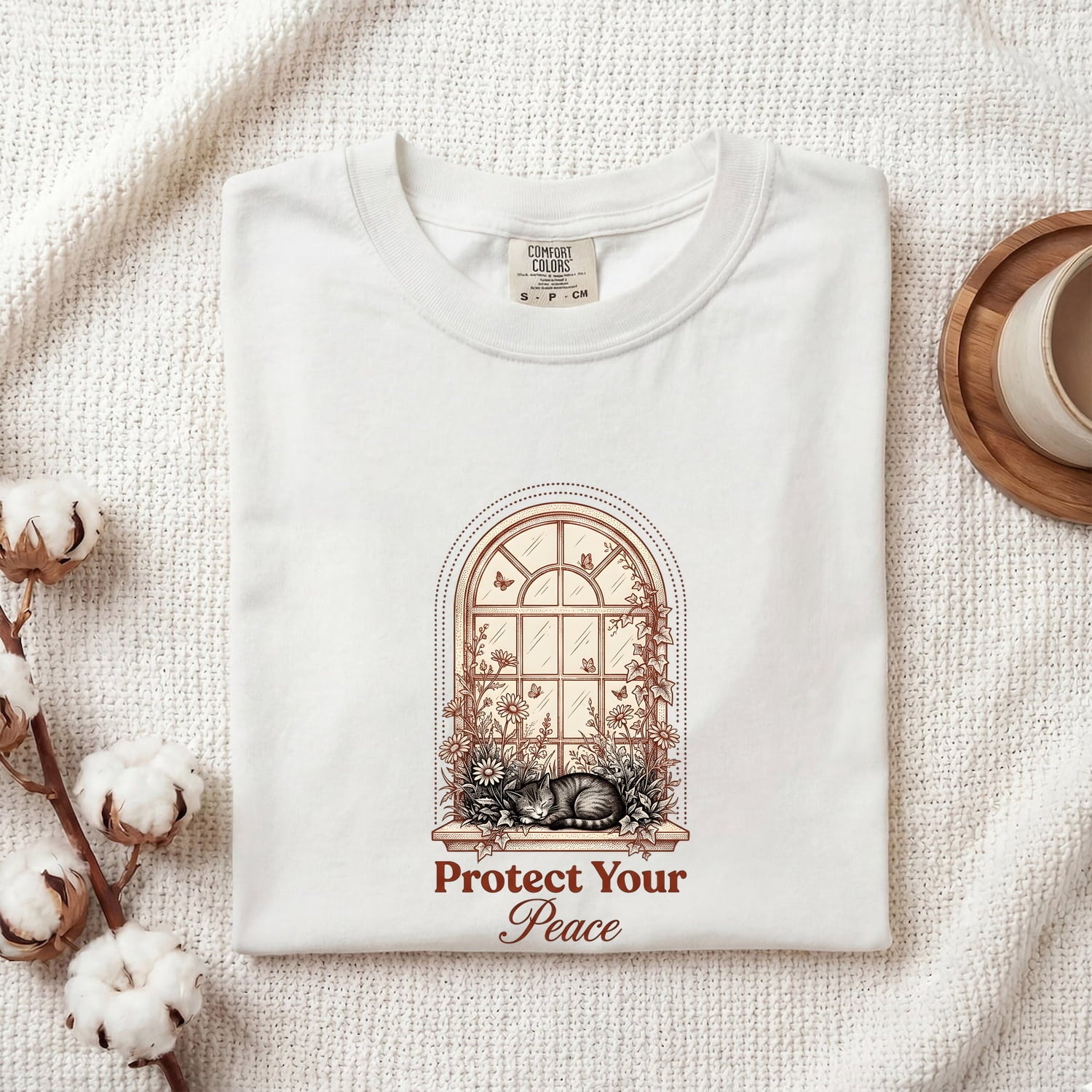Cat Window Shirt Cottagecore Floral Gift Women Vintage Tee Window Perch T-Shirt Homebody Fan Retro Tshirt Botanical Graphic Hand Drawn