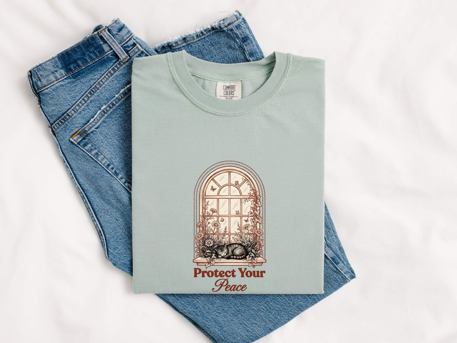 Cat Window Shirt Cottagecore Floral Gift Women Vintage Tee Window Perch T-Shirt Homebody Fan Retro Tshirt Botanical Graphic Hand Drawn