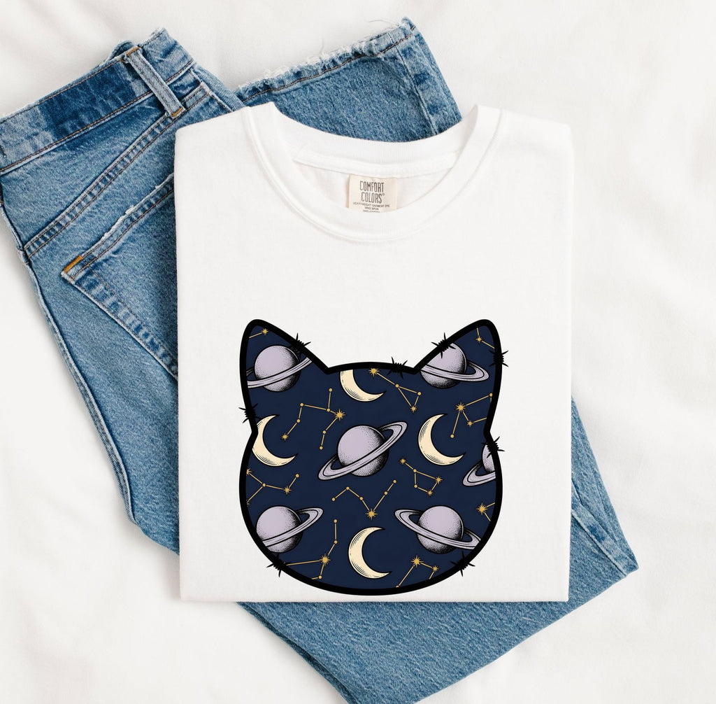 Celestial Cat Shirt for Women – Astrology Zodiac Galaxy Kitty Graphic Tee