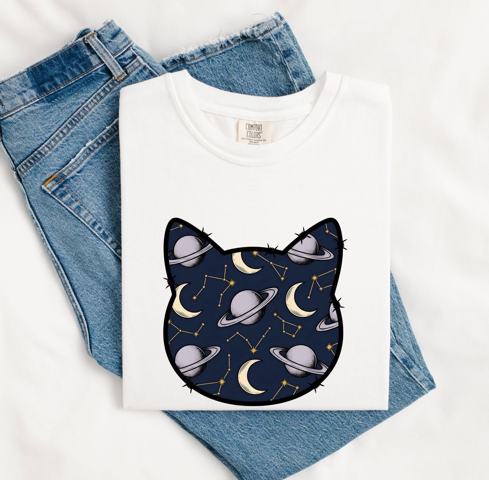 Celestial Cat Shirt for Women – Astrology Zodiac Galaxy Kitty Graphic Tee