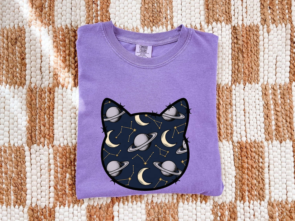 Celestial Cat Shirt for Women – Astrology Zodiac Galaxy Kitty Graphic Tee