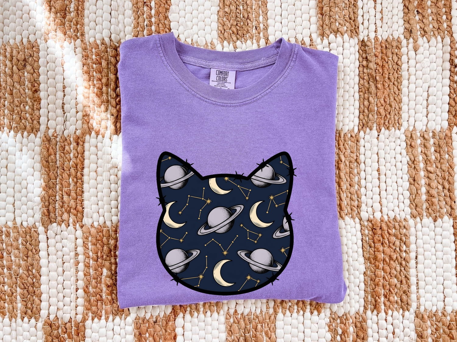 Celestial Cat Shirt for Women – Astrology Zodiac Galaxy Kitty Graphic Tee