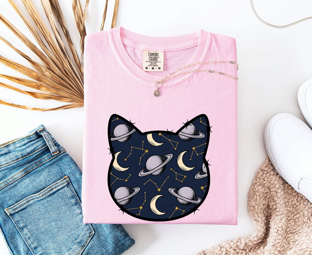 Celestial Cat Shirt for Women – Astrology Zodiac Galaxy Kitty Graphic Tee