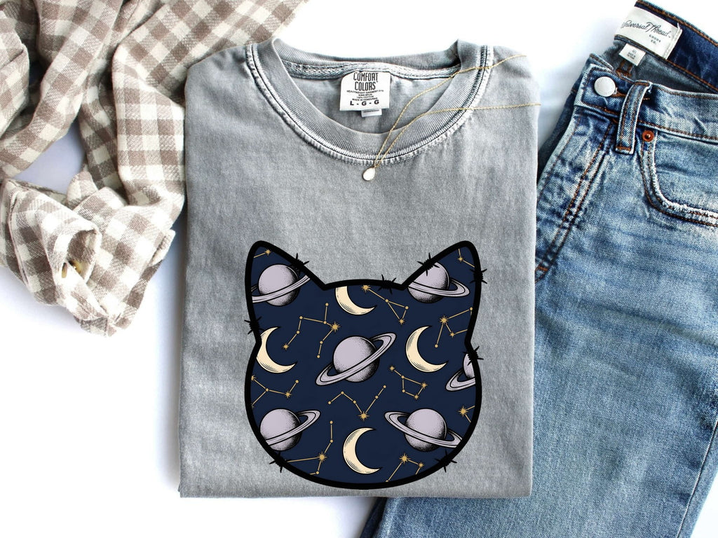 Celestial Cat Shirt for Women – Astrology Zodiac Galaxy Kitty Graphic Tee