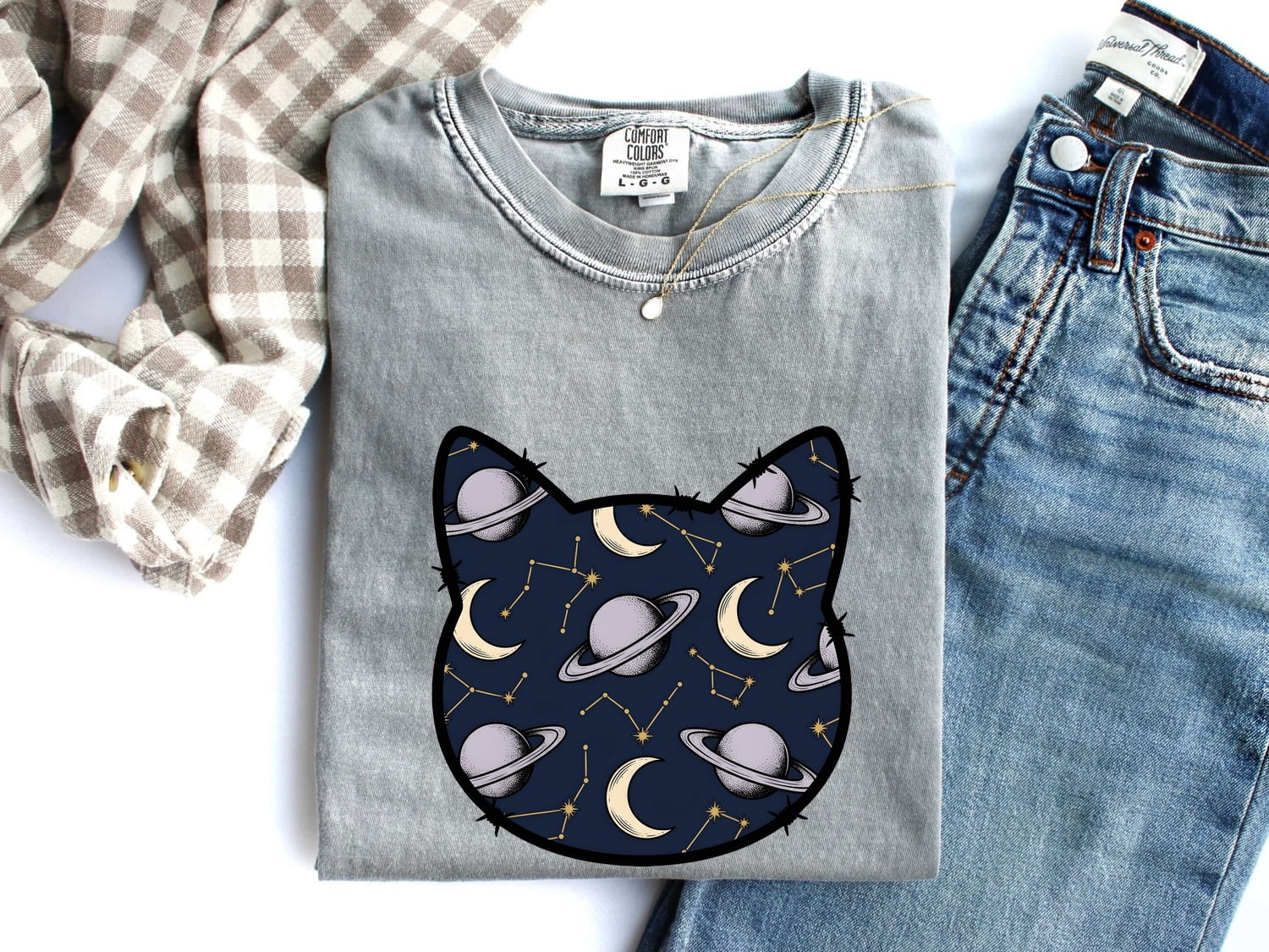 Celestial Cat Shirt for Women – Astrology Zodiac Galaxy Kitty Graphic Tee