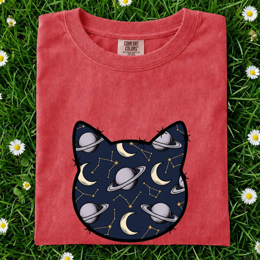 Celestial Cat Shirt for Women – Astrology Zodiac Galaxy Kitty Graphic Tee