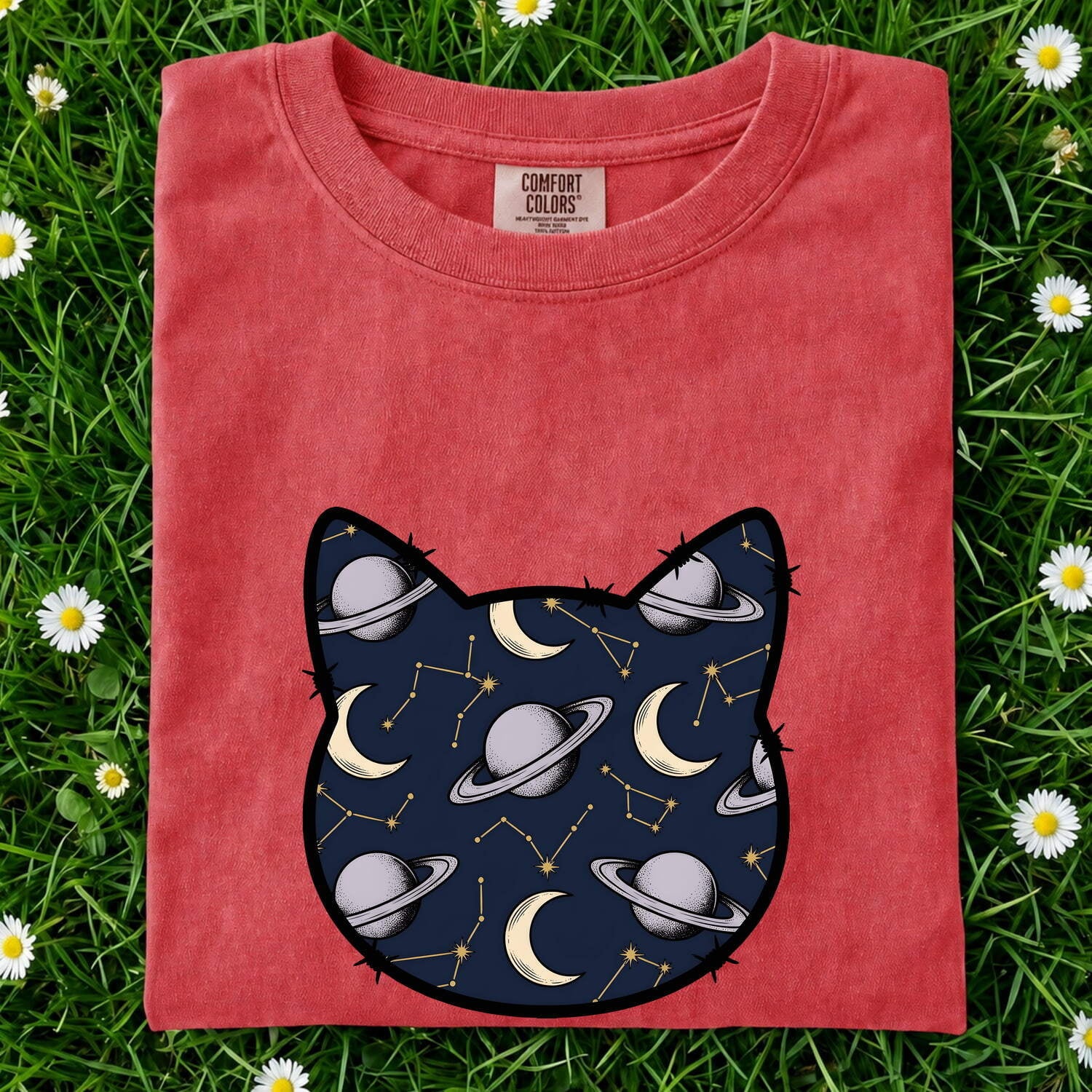 Celestial Cat Shirt for Women – Astrology Zodiac Galaxy Kitty Graphic Tee