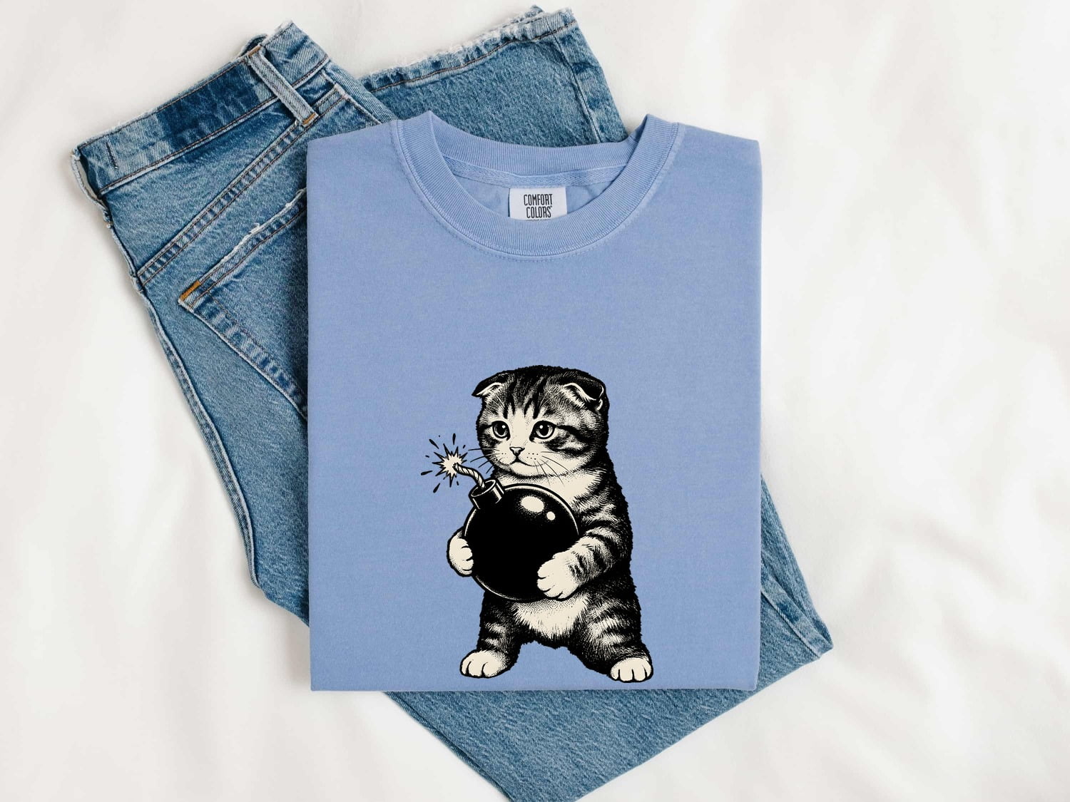 Funny Cat Shirt for Women – Retro Bomb Sketch Humor Kitty Graphic Tee