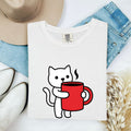 Cat Coffee Cup Shirt for Women – Kawaii Minimalist Feline Mug Graphic Tee