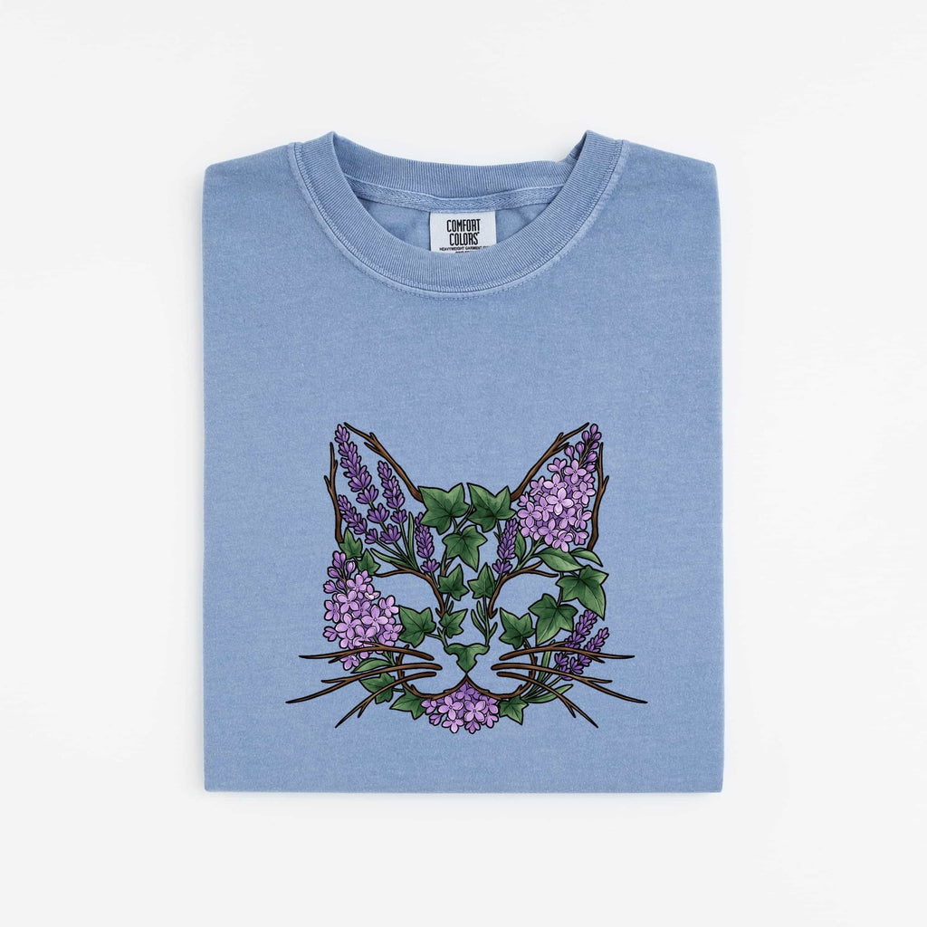 Cat Flower Shirt for Women – Botanical Sketch Floral Kitty Graphic Tee