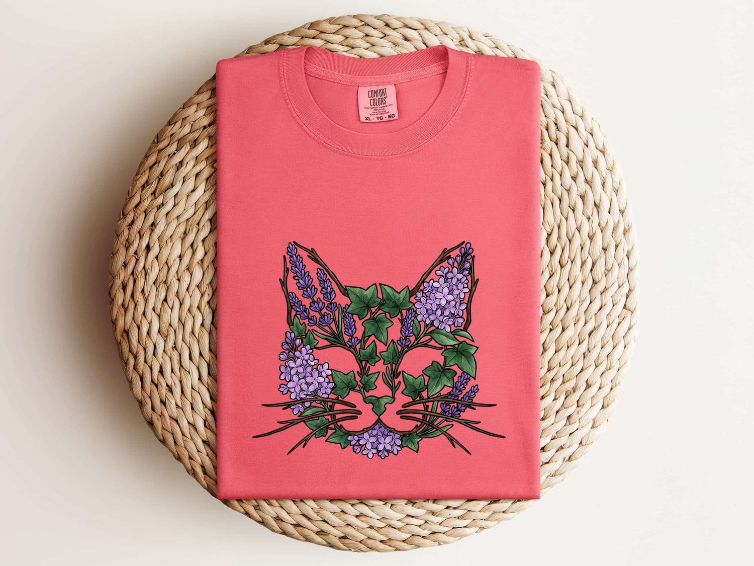 Cat Flower Shirt for Women – Botanical Sketch Floral Kitty Graphic Tee