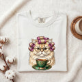Cat Tea Mug Shirt for Women – Minimalist Reading Glasses Kitten Graphic Tee