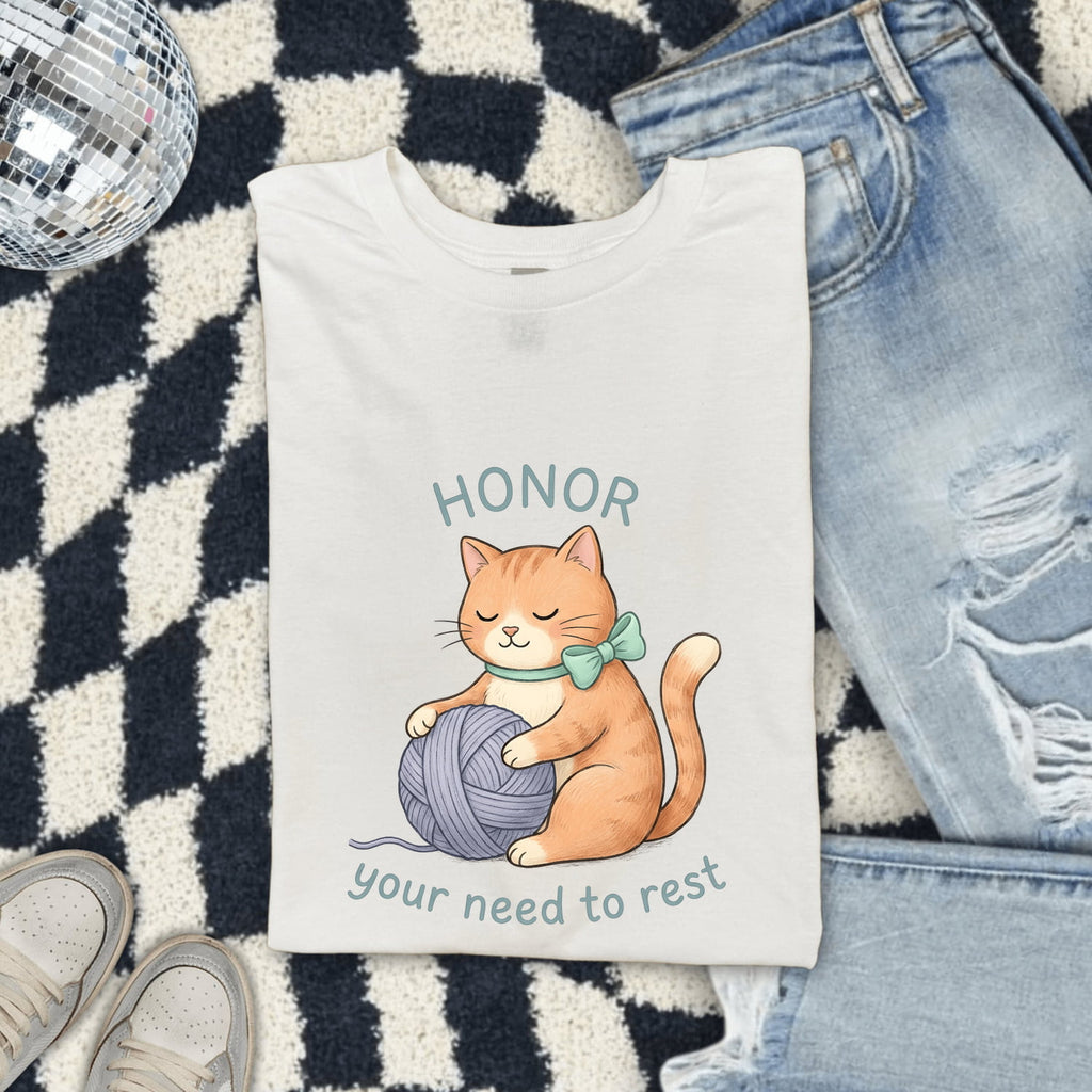 Cat Yarn Shirt for Women – Cute Hand Drawn Mindfulness Kitty Graphic Tee
