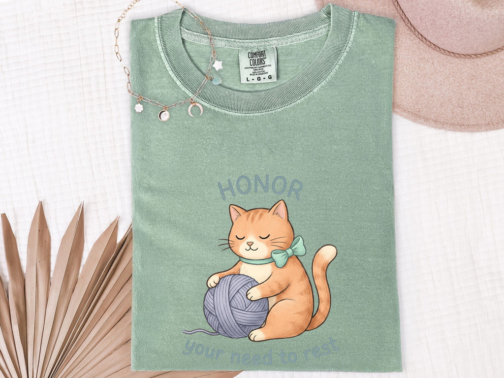 Cat Yarn Shirt for Women – Cute Hand Drawn Mindfulness Kitty Graphic Tee