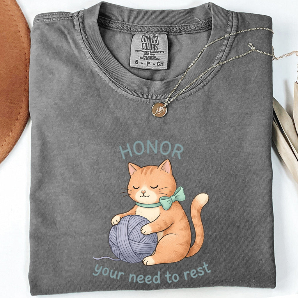 Cat Yarn Shirt for Women – Cute Hand Drawn Mindfulness Kitty Graphic Tee