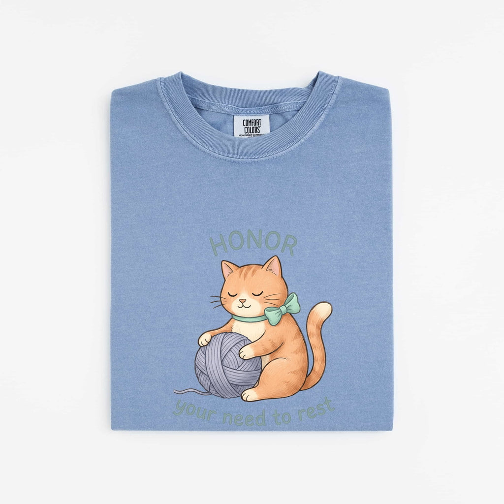 Cat Yarn Shirt for Women – Cute Hand Drawn Mindfulness Kitty Graphic Tee
