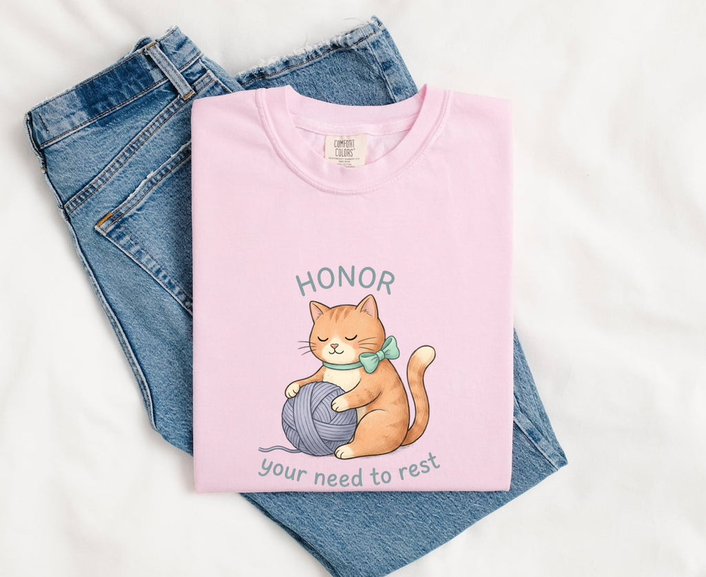 Cat Yarn Shirt for Women – Cute Hand Drawn Mindfulness Kitty Graphic Tee