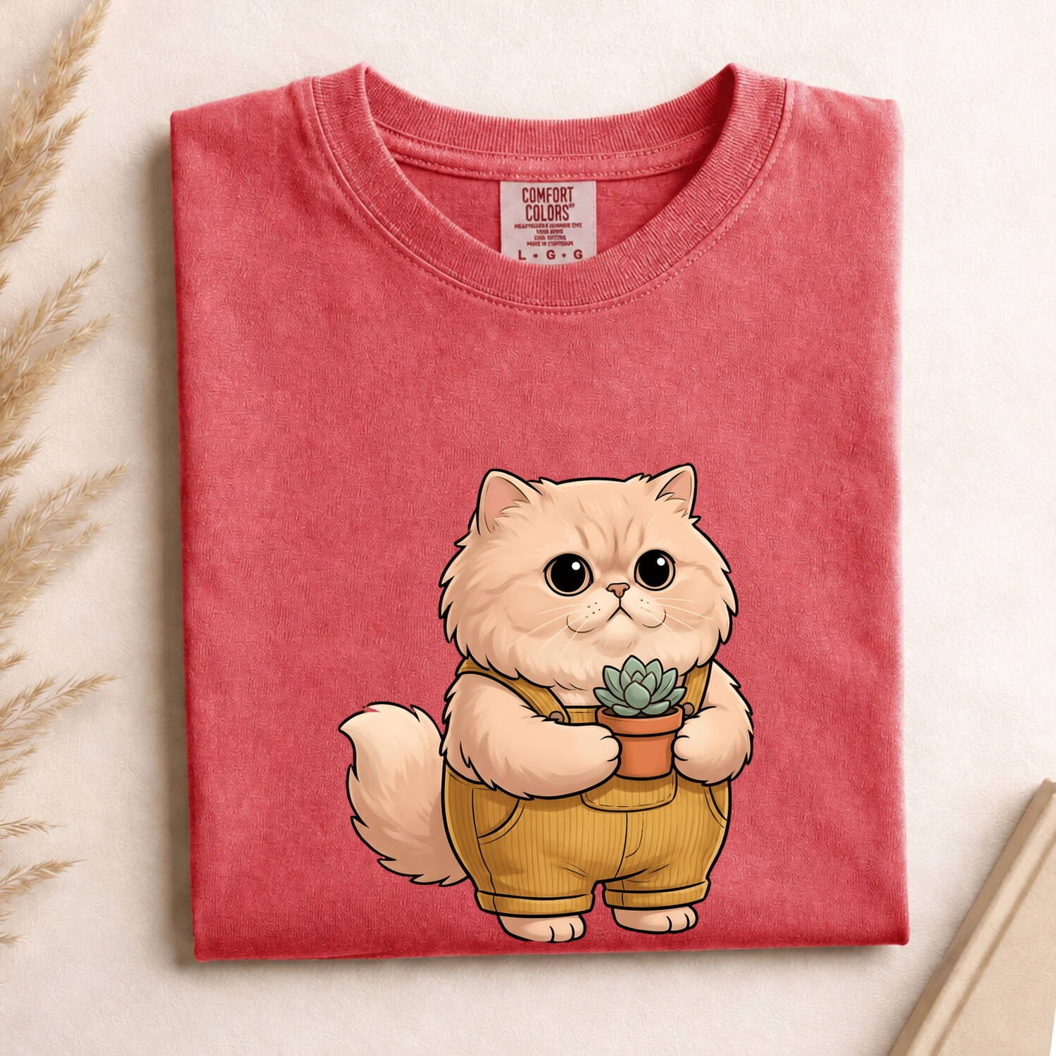 Fluffy Cat Shirt for Women – Floral Succulent Garden Kitten Graphic Tee
