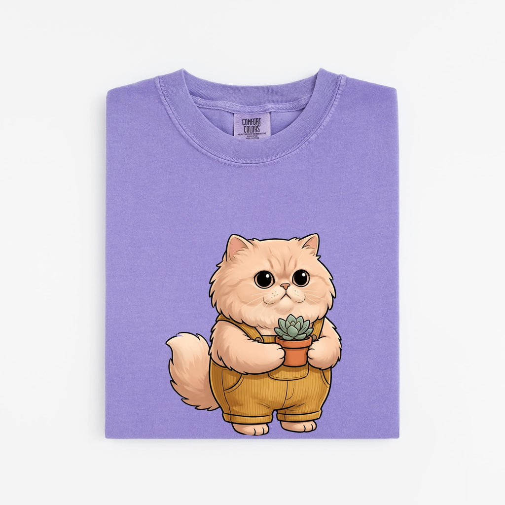 Fluffy Cat Shirt for Women – Floral Succulent Garden Kitten Graphic Tee
