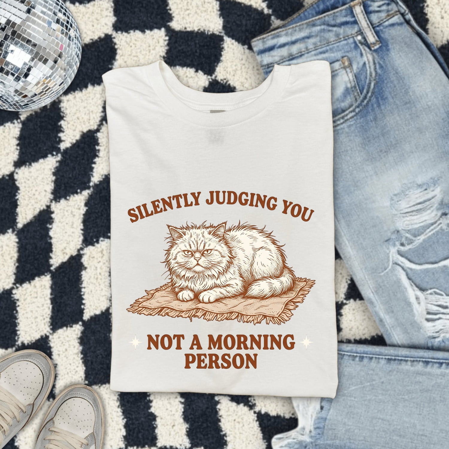 Grumpy Cat Shirt for Women – Retro Hand Drawn Blanket Kitty Graphic Tee