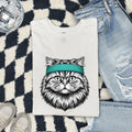 Tabby Cat Shirt for Women – Vintage Hand Drawn Headband Kitty Graphic Tee