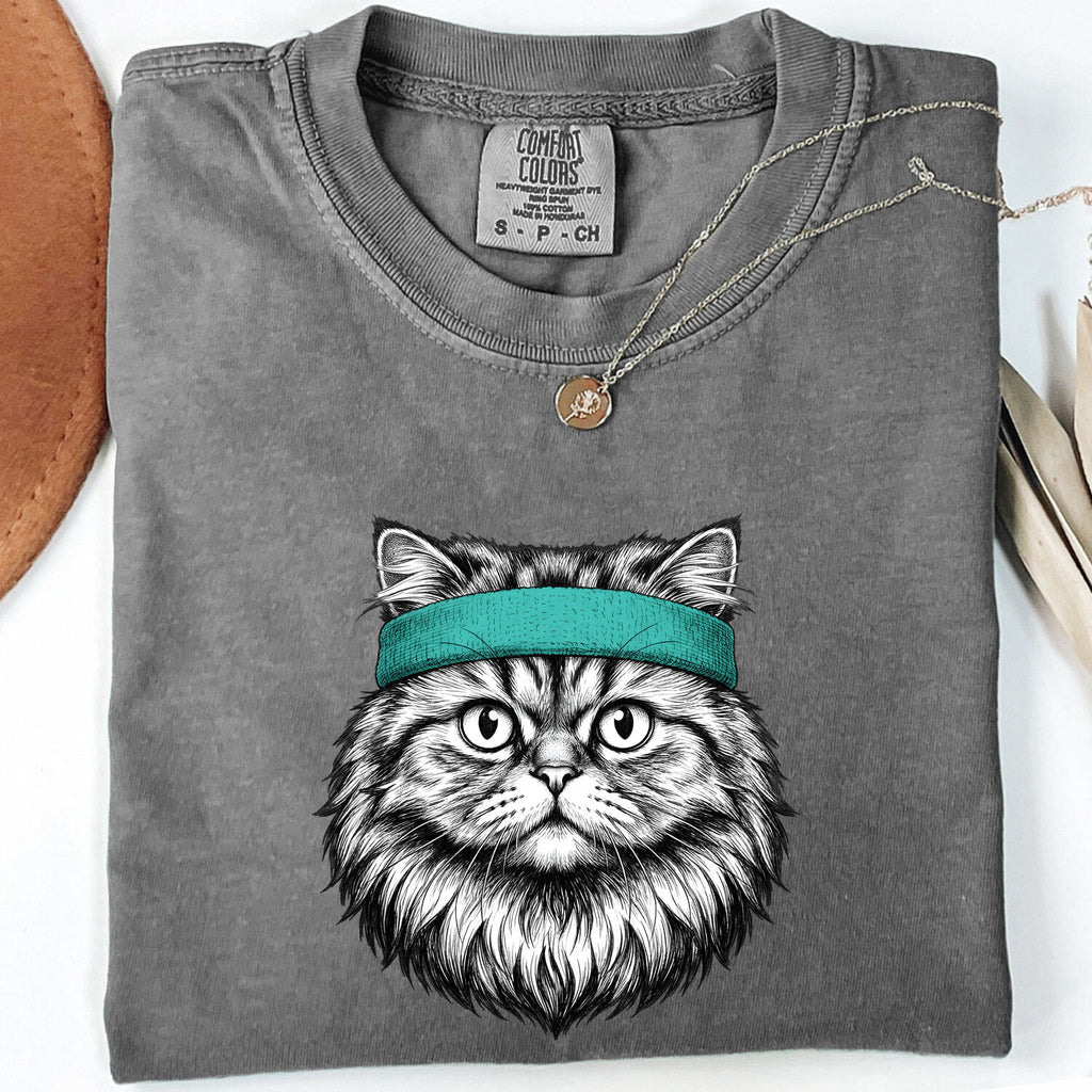 Tabby Cat Shirt for Women – Vintage Hand Drawn Headband Kitty Graphic Tee