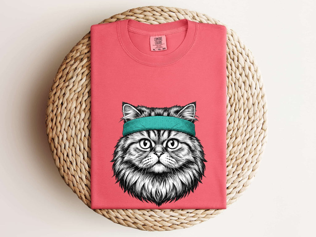 Tabby Cat Shirt for Women – Vintage Hand Drawn Headband Kitty Graphic Tee