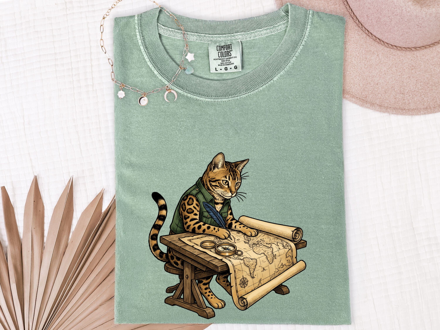 Explorer Cat Shirt for Women – Vintage Hand Drawn Travel Map Graphic Tee