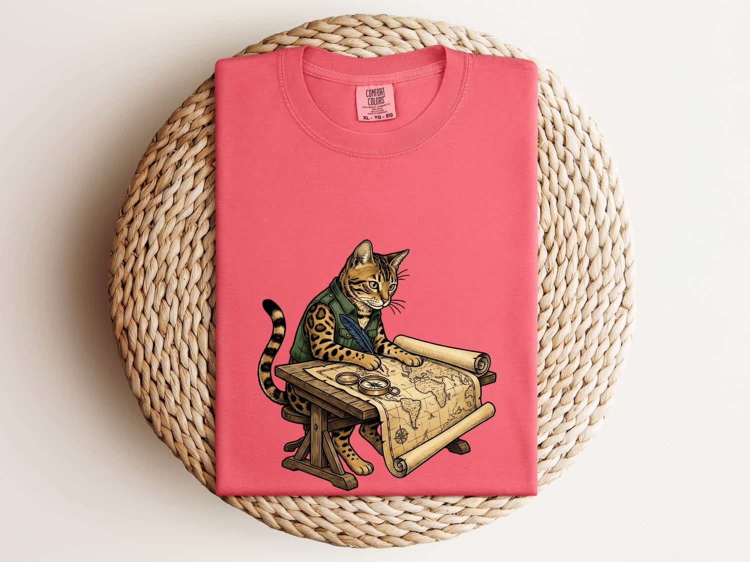 Explorer Cat Shirt for Women – Vintage Hand Drawn Travel Map Graphic Tee