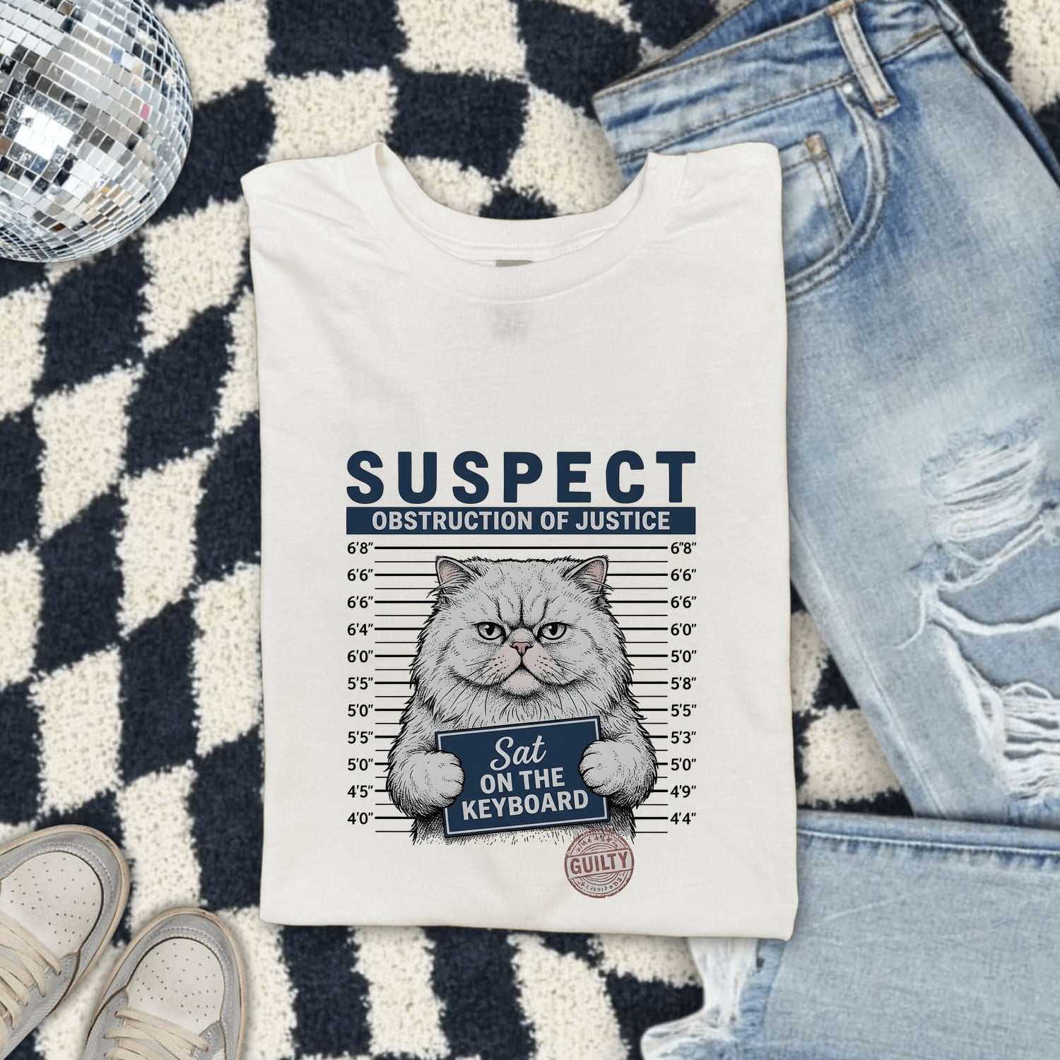 Grumpy Cat Shirt for Women – Vintage Mugshot Police Lineup Graphic Tee