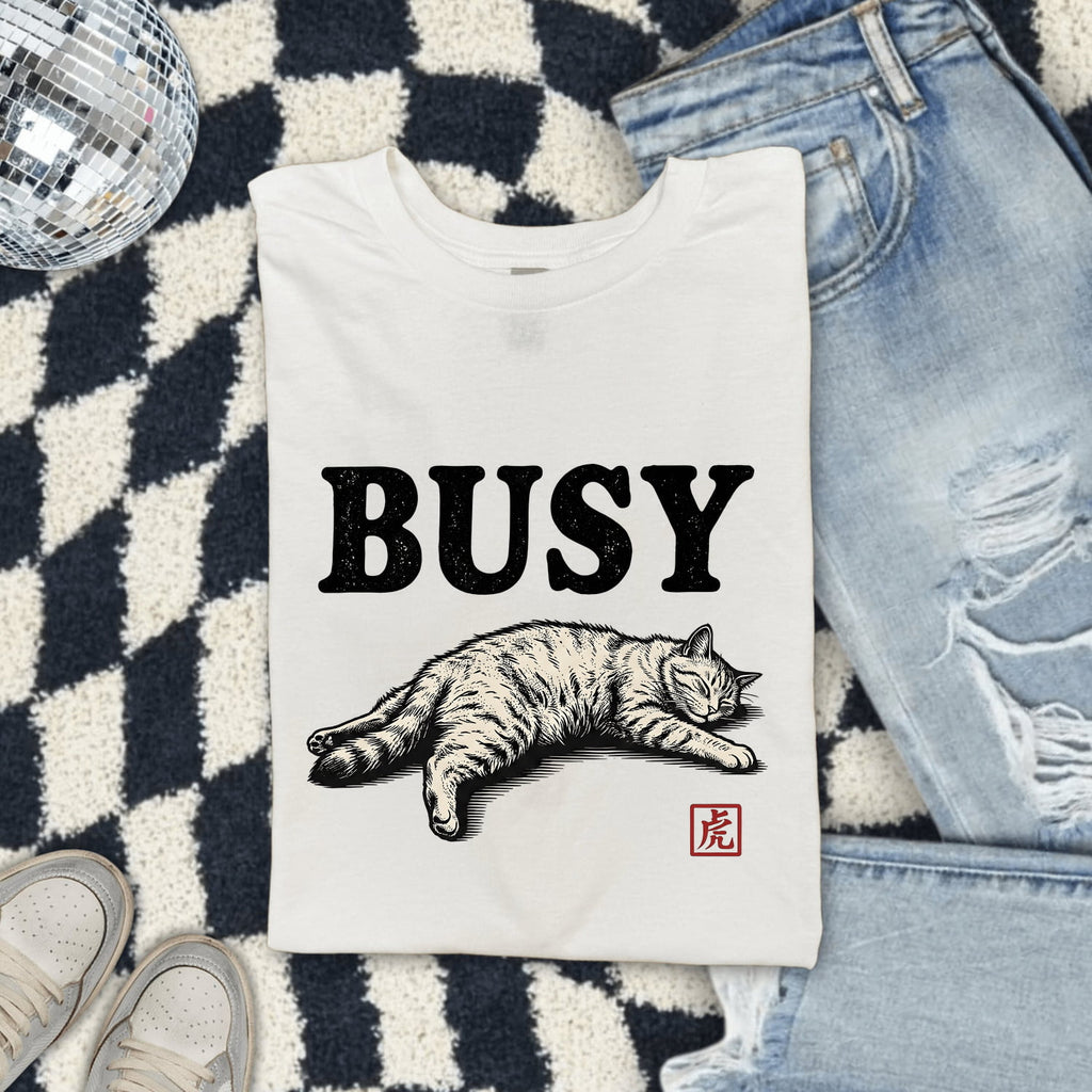 Dozing Cat Shirt for Women – Funny Sleeping Kitten Cartoon Graphic Tee