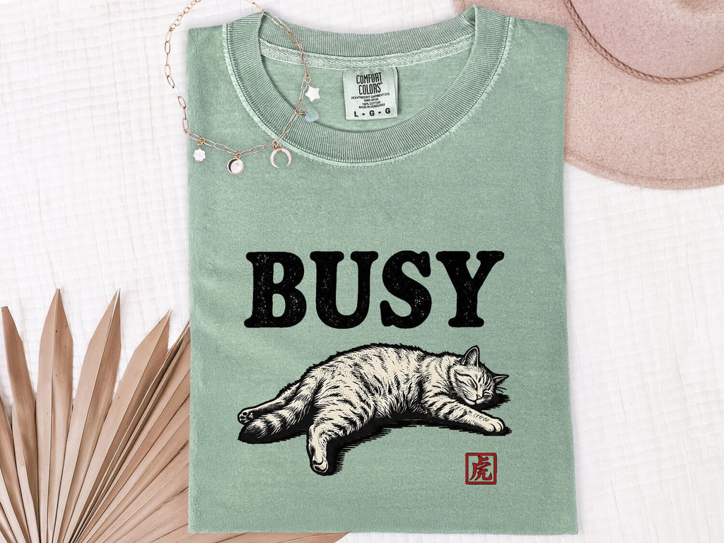 Dozing Cat Shirt for Women – Funny Sleeping Kitten Cartoon Graphic Tee