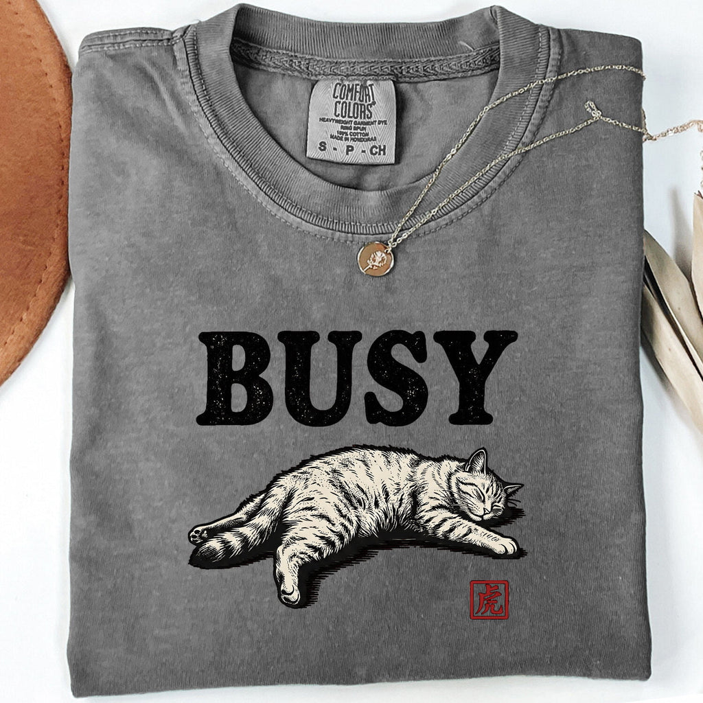 Dozing Cat Shirt for Women – Funny Sleeping Kitten Cartoon Graphic Tee