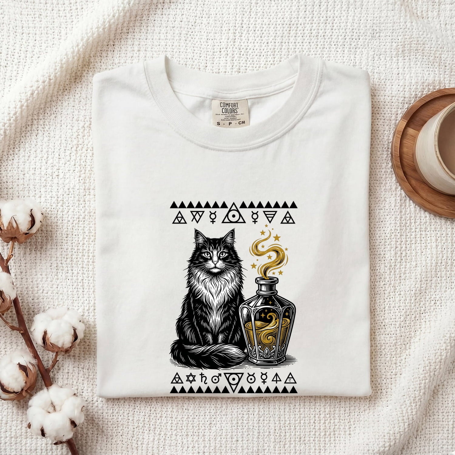 Black Cat Shirt for Women – Whimsical Hand Drawn Magic Elixir Graphic Tee