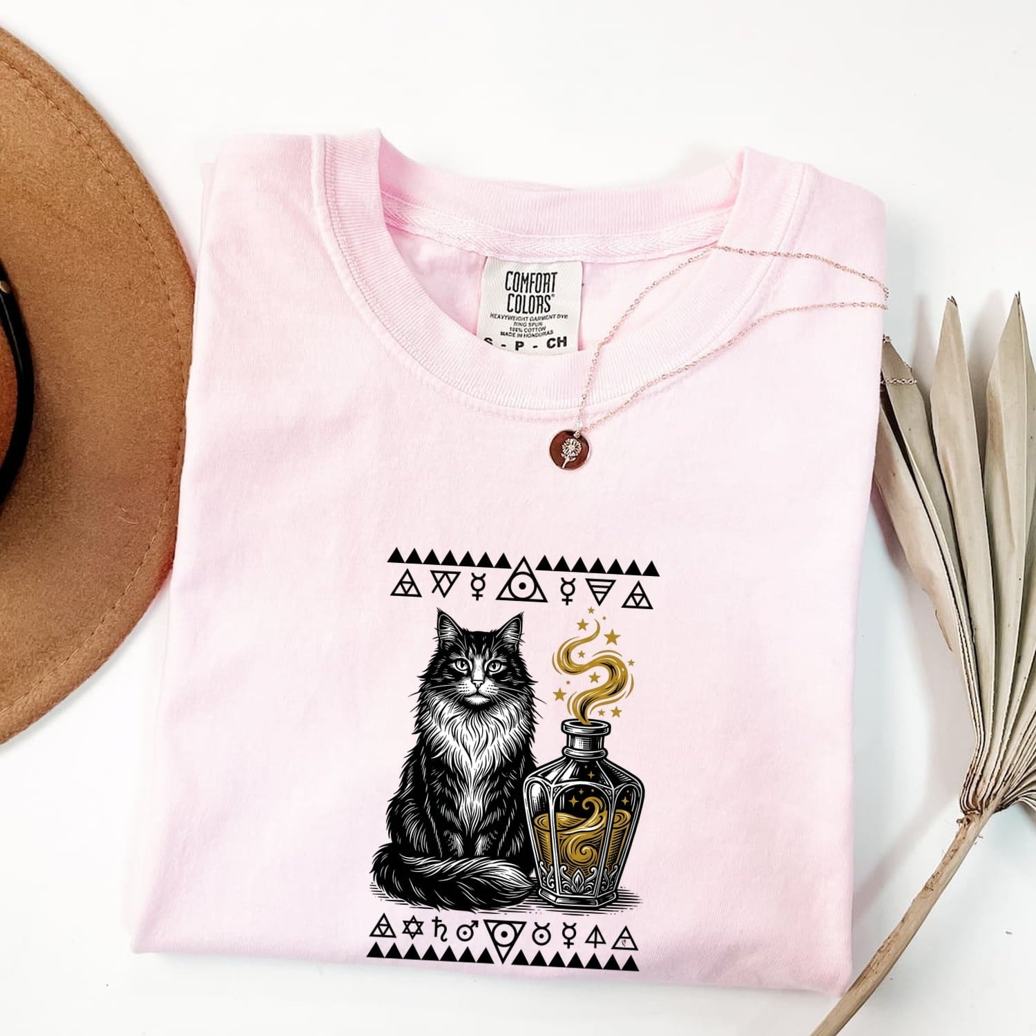 Black Cat Shirt for Women – Whimsical Hand Drawn Magic Elixir Graphic Tee