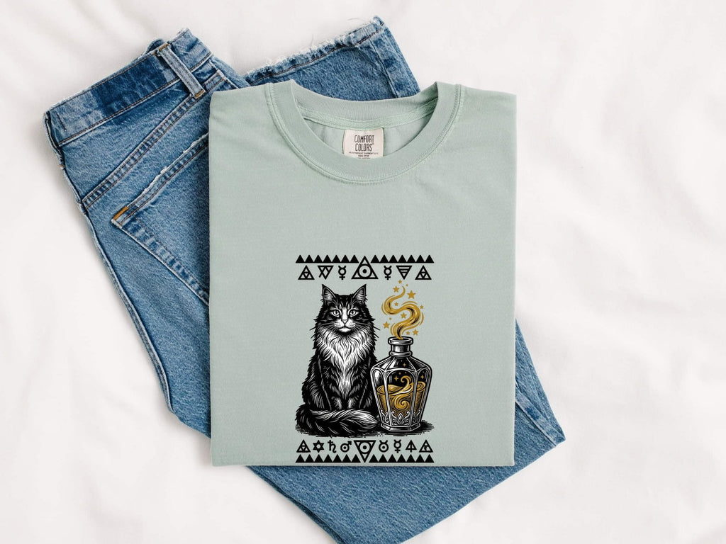 Black Cat Shirt for Women – Whimsical Hand Drawn Magic Elixir Graphic Tee