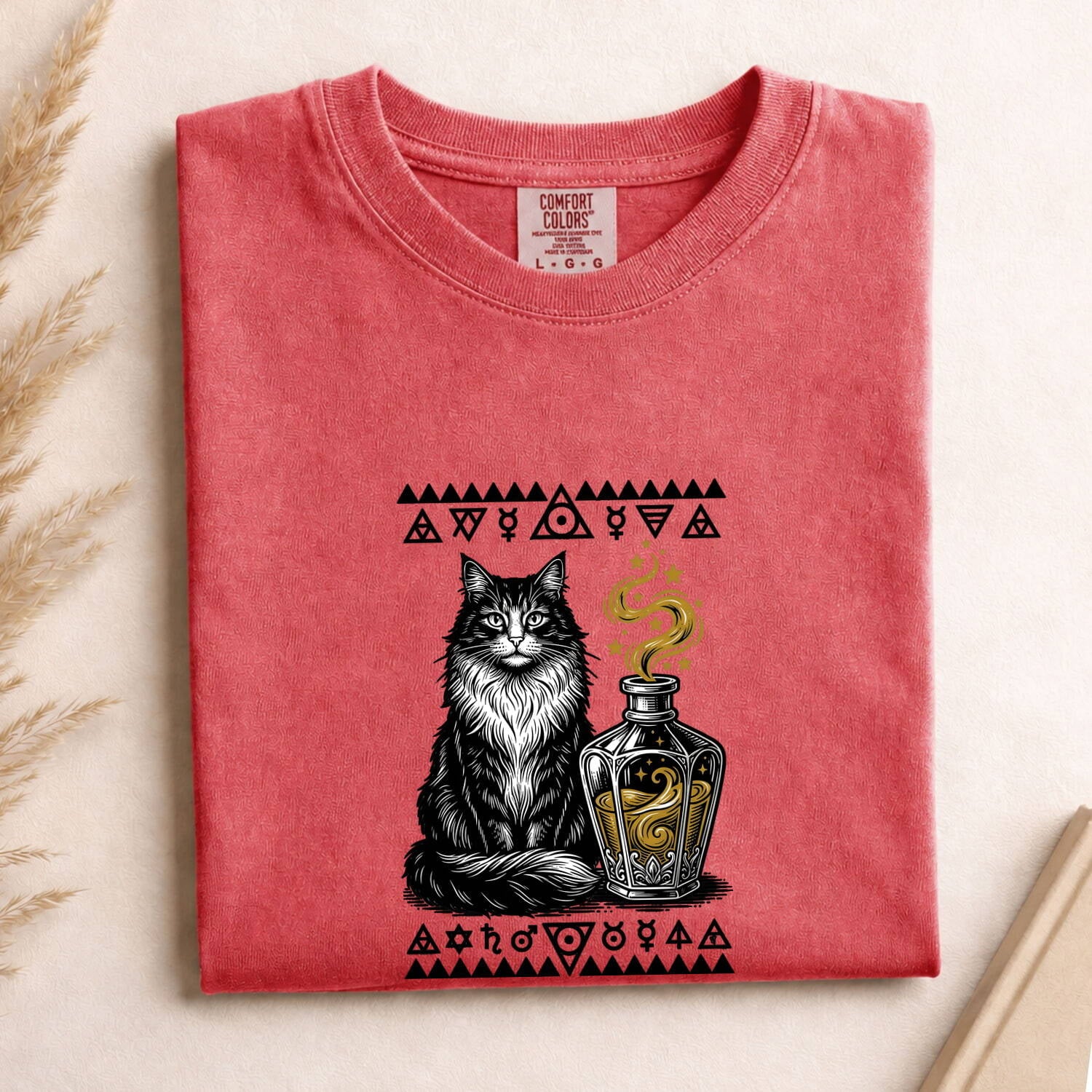 Black Cat Shirt for Women – Whimsical Hand Drawn Magic Elixir Graphic Tee