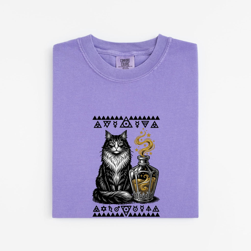 Black Cat Shirt for Women – Whimsical Hand Drawn Magic Elixir Graphic Tee
