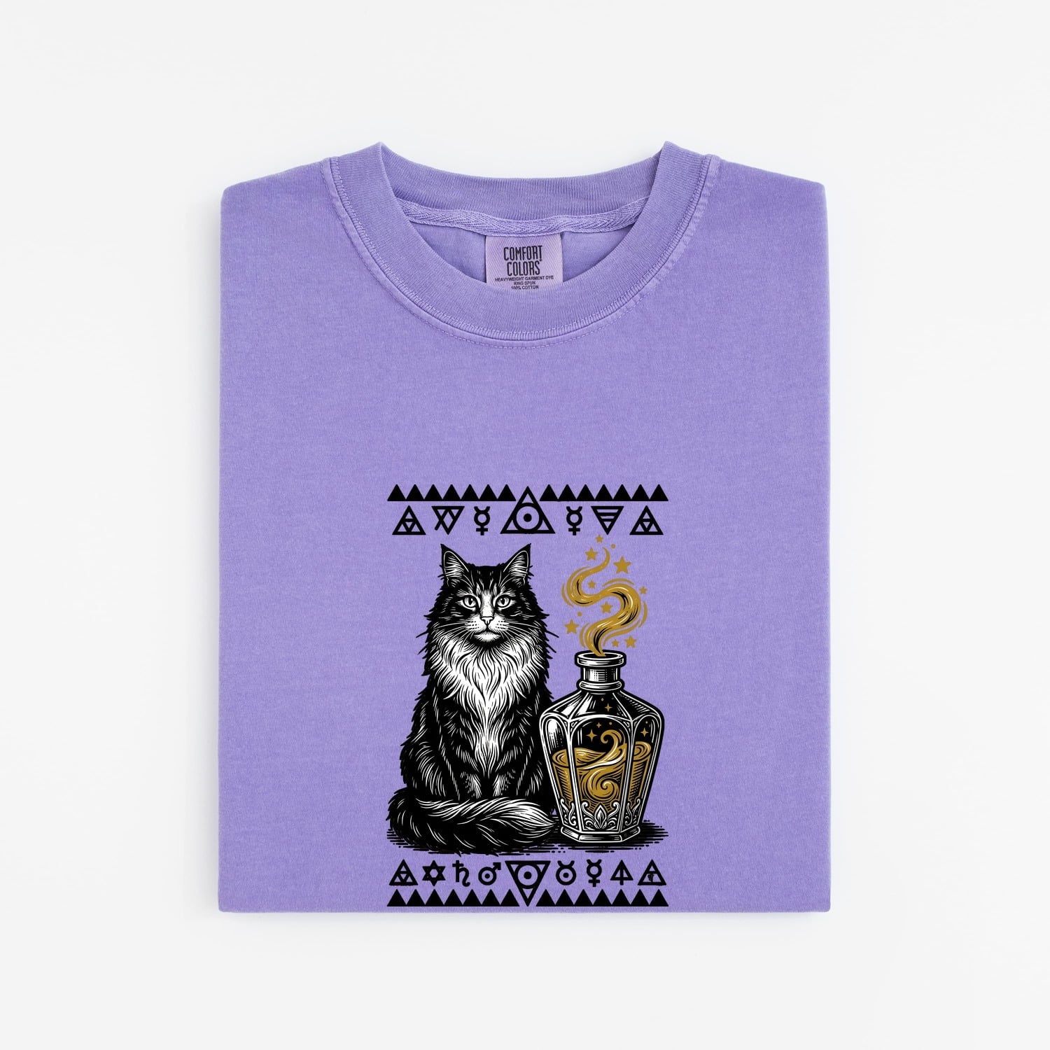 Black Cat Shirt for Women – Whimsical Hand Drawn Magic Elixir Graphic Tee