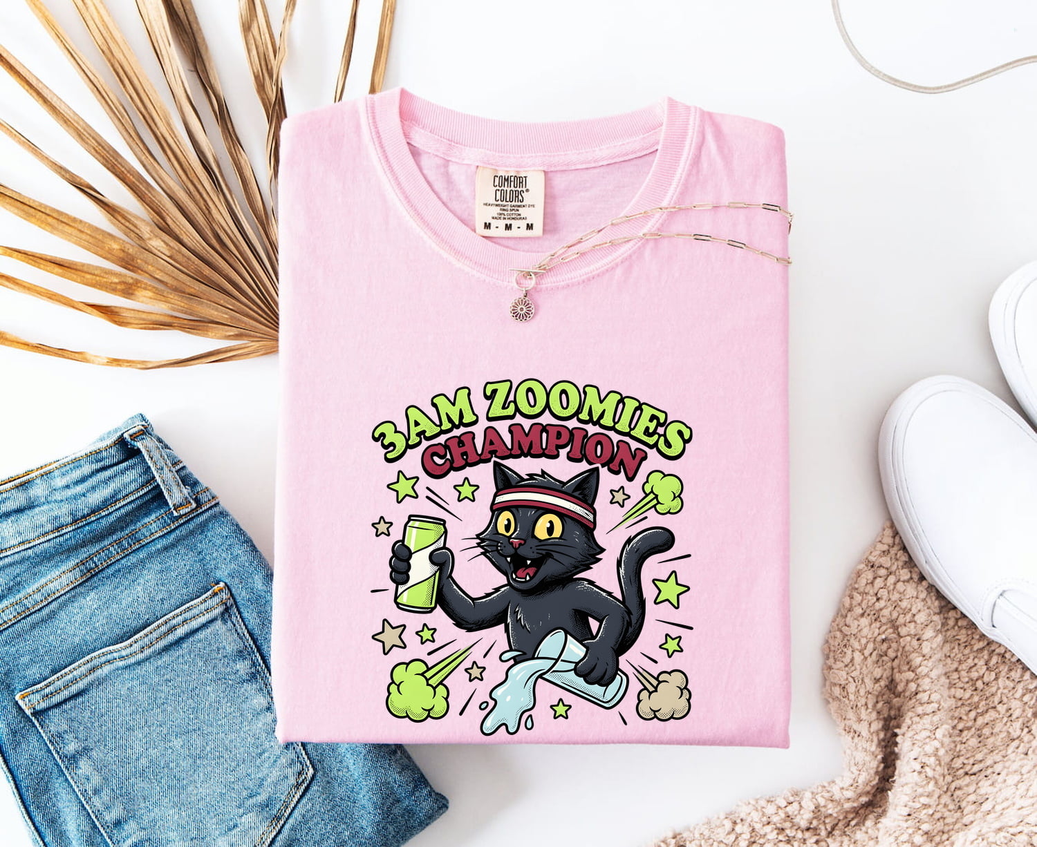 Funny Black Cat Shirt for Women – Vintage Energy Drink Comic Graphic Tee