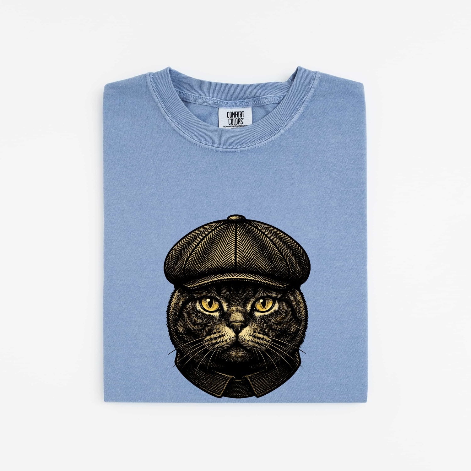 Tabby Cat Shirt for Women – Retro Striped Cat Flat Cap Graphic Tee