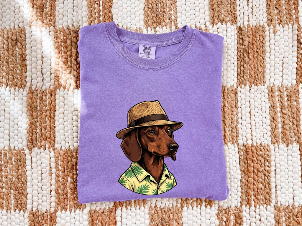 Dachshund Pet Shirt Dog Travel Gift Women Vector Tee Wiener Dog T-Shirt Dog Fan Digital Graphic Travel Illustration Hand Drawn Beach Hat